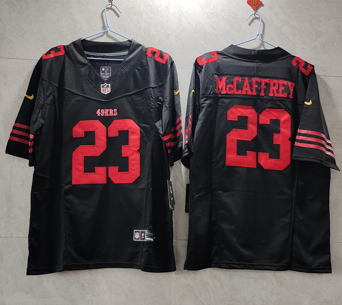 Men's San Francisco 49ers #23 Christian McCaffrey Black 2023 F.U.S.E. Vapor Untouchable Limited Stitched Football Jersey - Click Image to Close